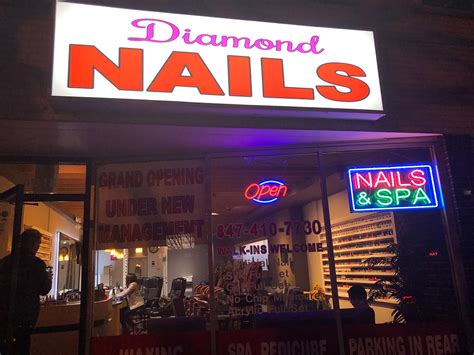 Diamond nail salon - 3. 4. 5. (281) 807-6880. Houston TX 77070. Mon – Sat 9am – 7pm. Sunday 11am – 5pm. Book Now. Located at the corner of Jones Rd and Cypress North Houston Rd, Diamond Nails Lounge, the best nail salons in Houston, TX 77070, offers variety of nail care.
